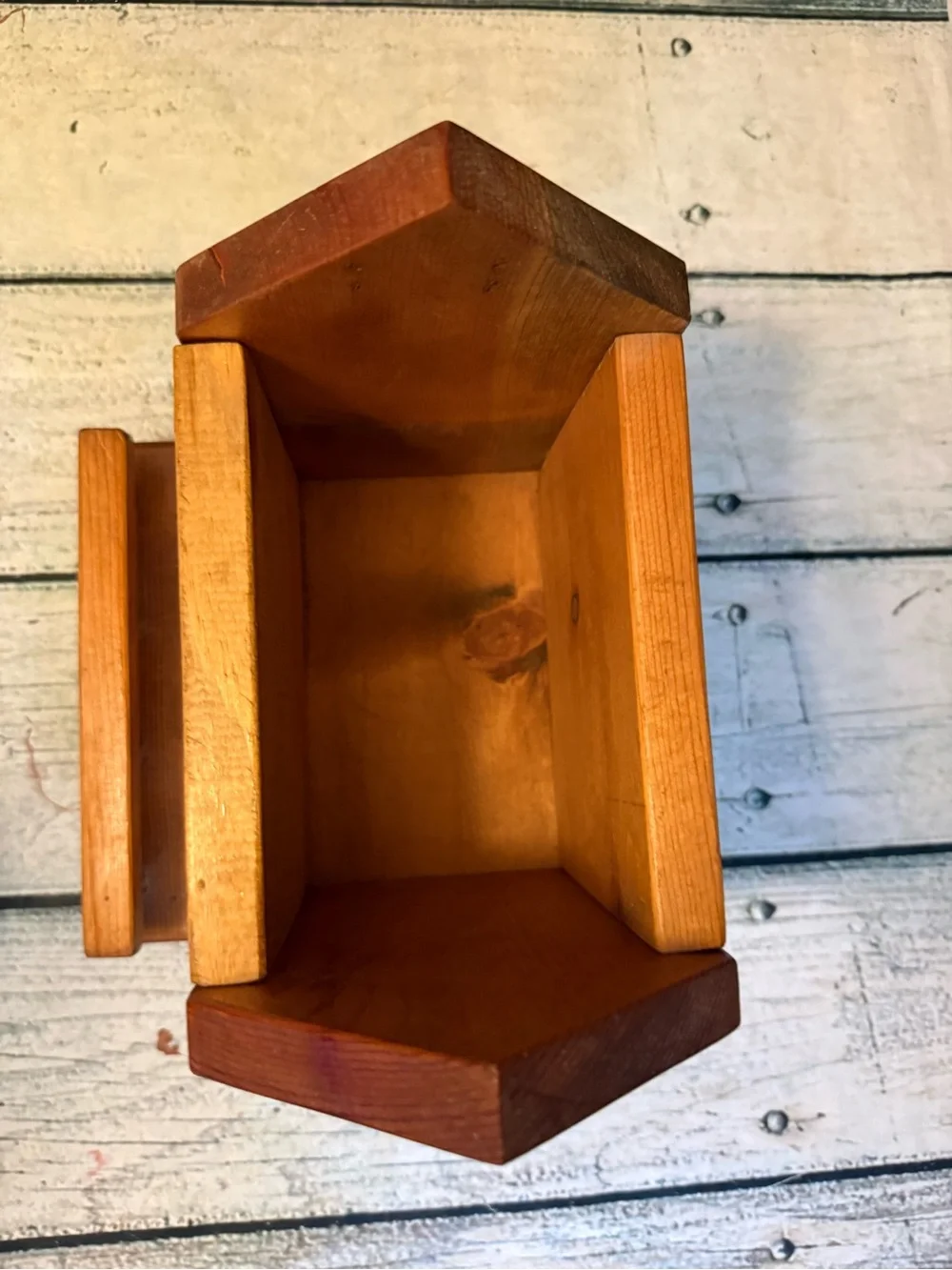 Grandmacore Vintage handmade Wooden House Recipe Box. Flaw